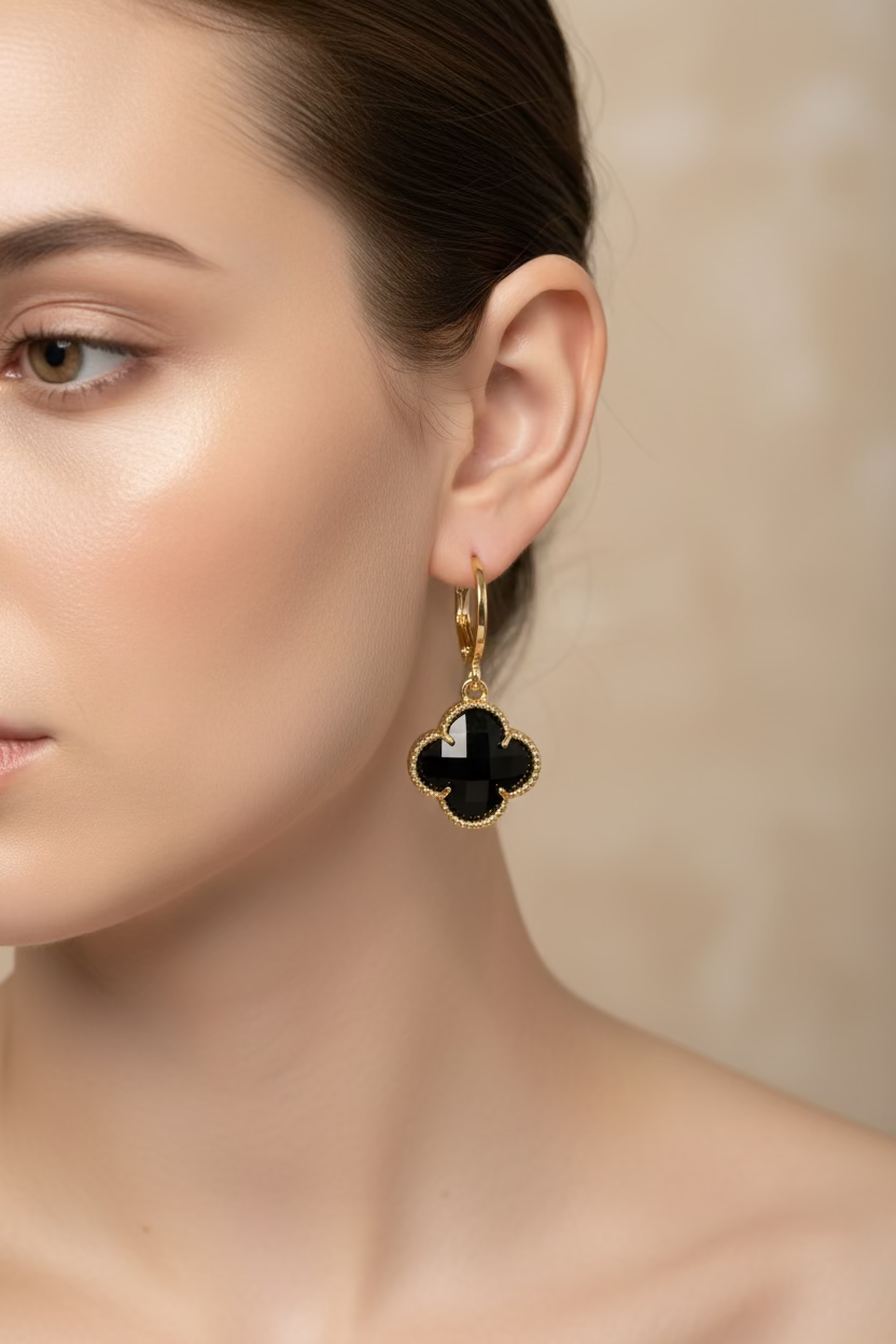 14K BLACK CLOVER DANGLE EARRING RH-08280002