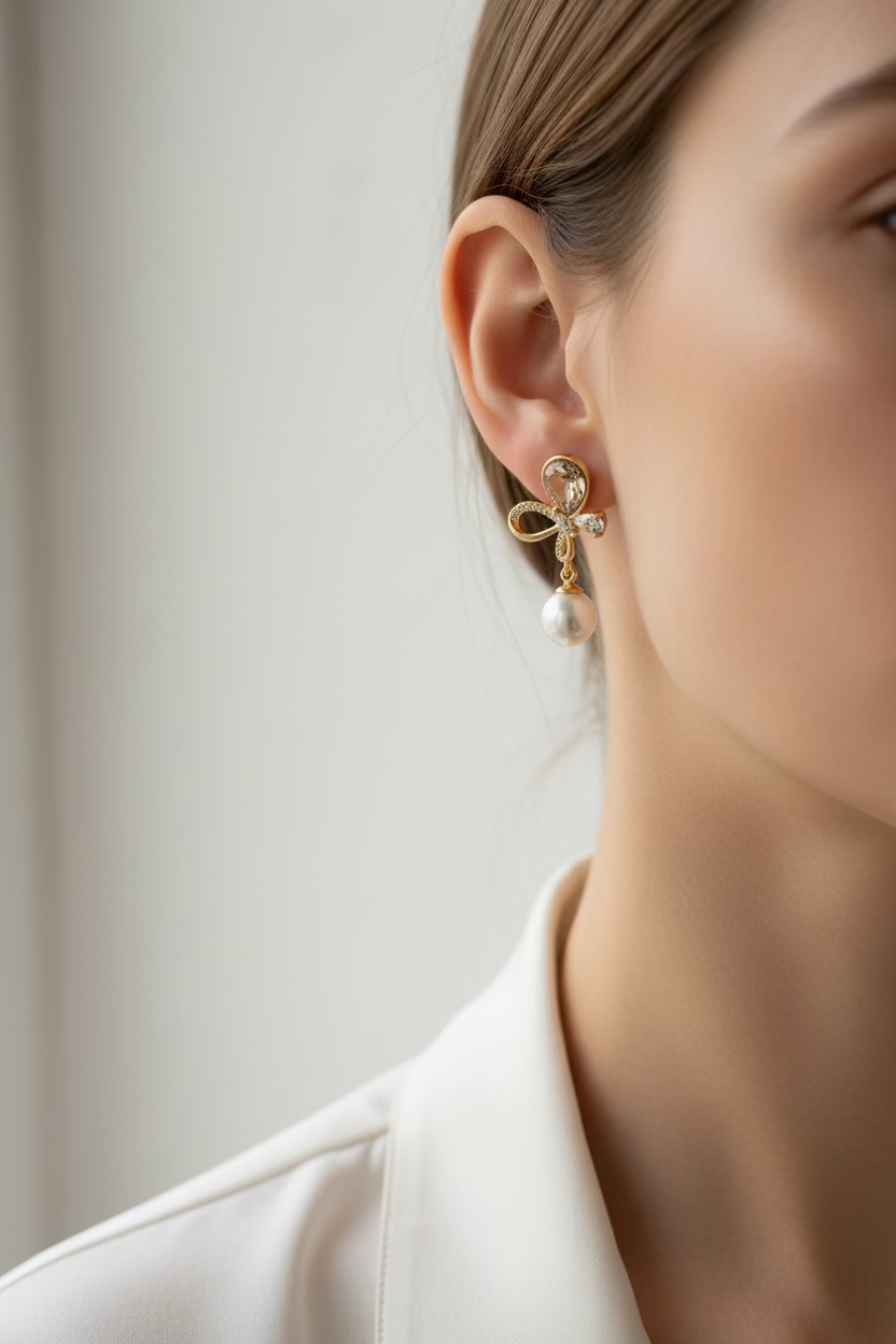 14K BUTTERFLY CHAMPAGNE PEARL JING JING EARRING X001008300
