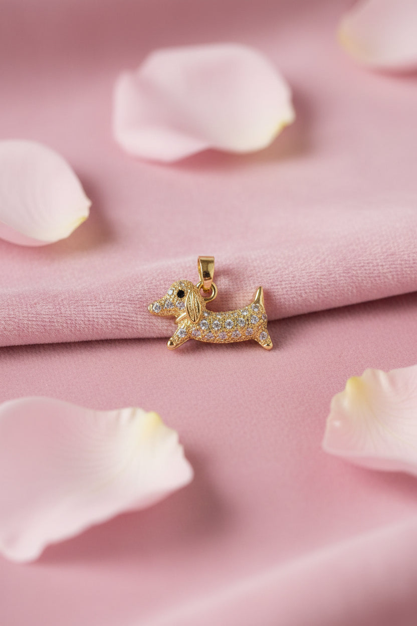 14K CLEAR WEINER DOG PENDANT