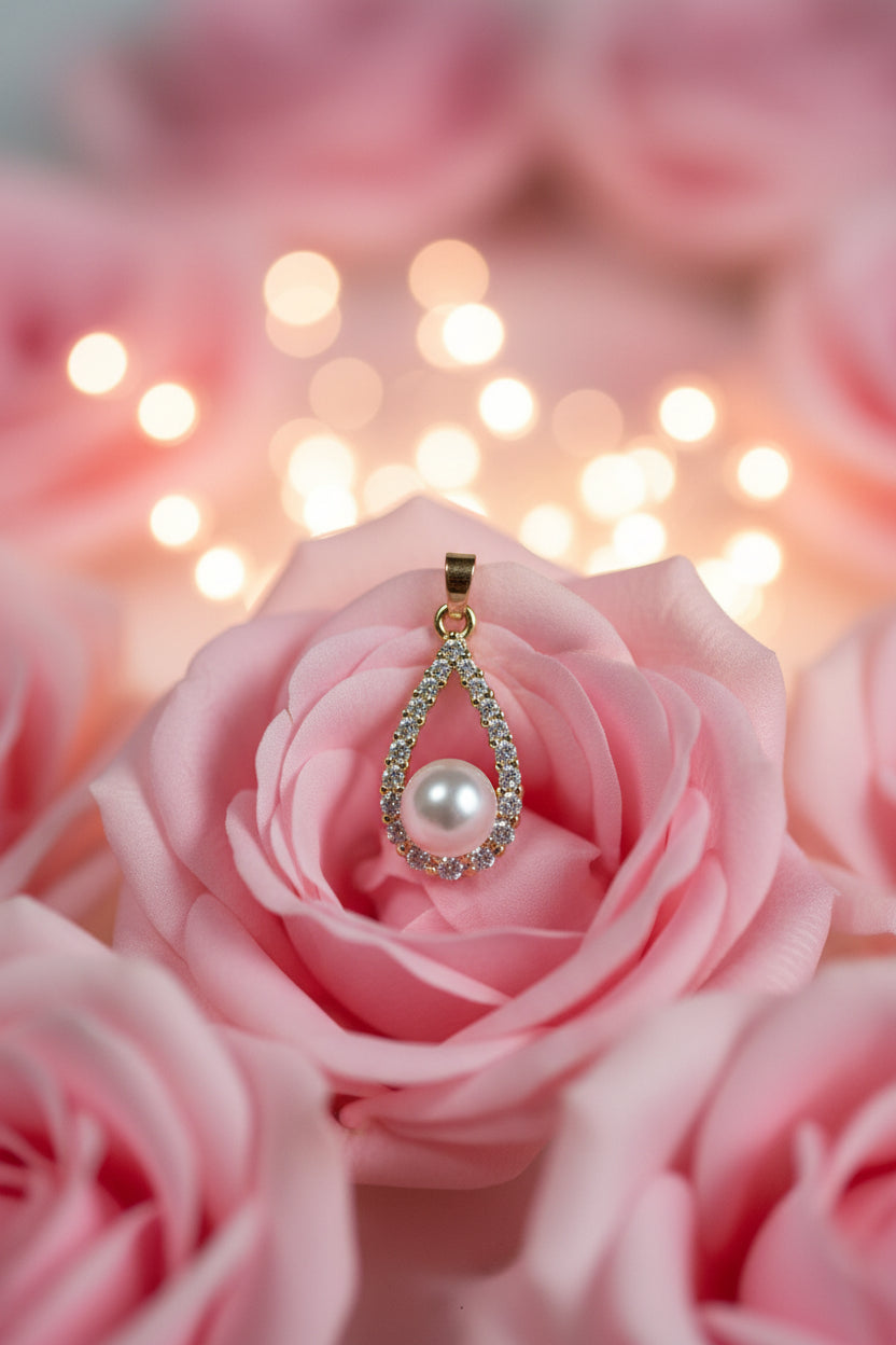 14K CLEAR DROP SHAPED PEARL PENDANT