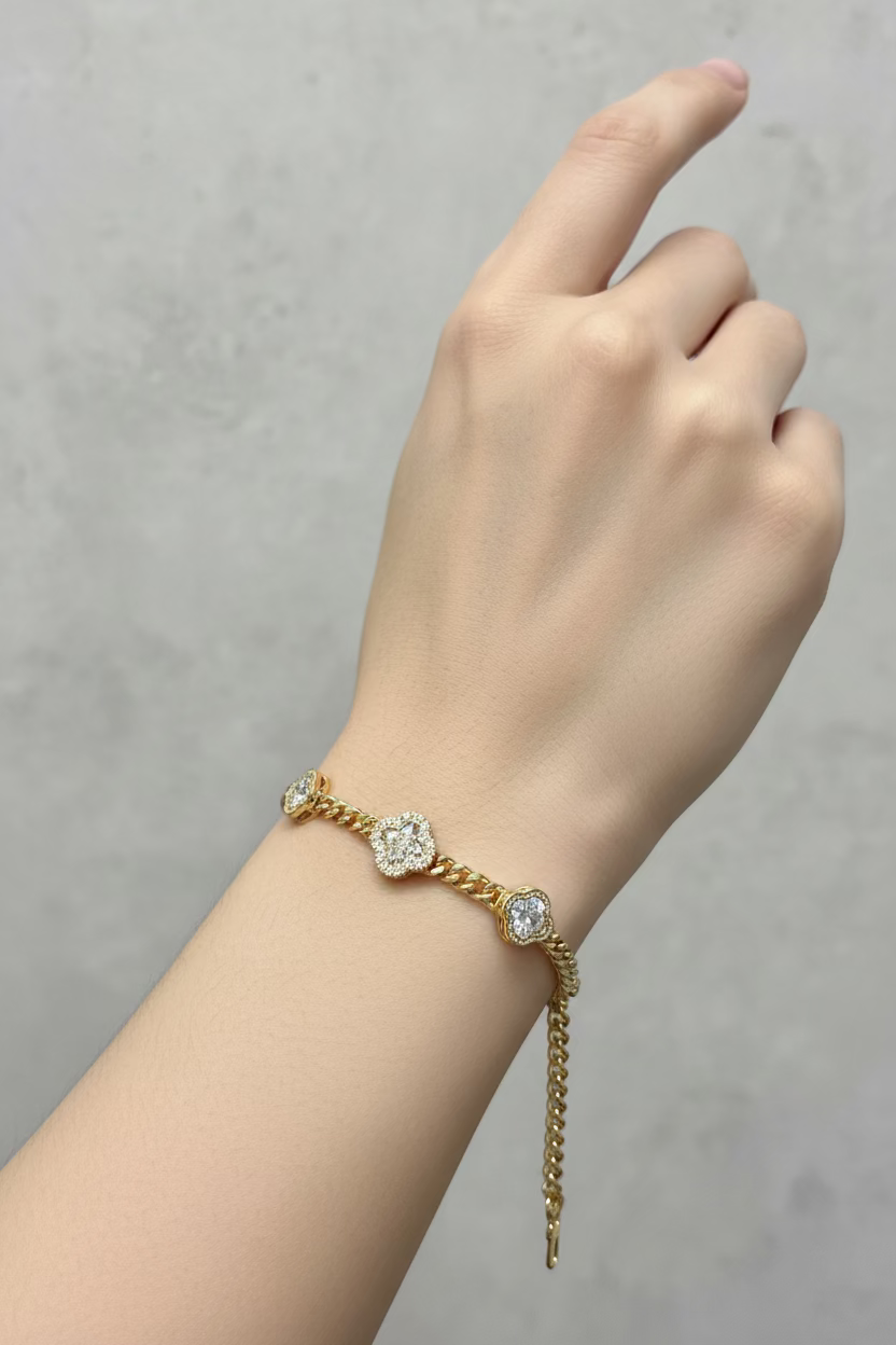 14K CLEAR 3 CLOVER BRACELET RQ350