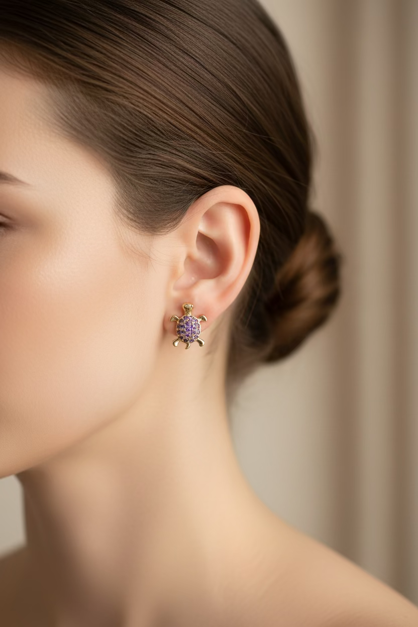 14K PURPLE TURTLE HUGGIE EARRING X001159052