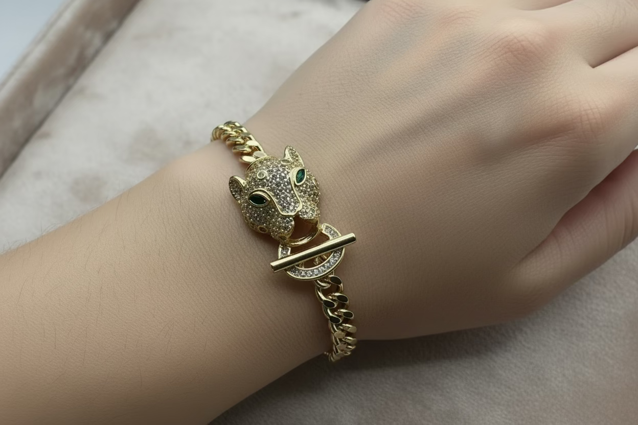 14K PANTHER CUBAN BRACELET CM