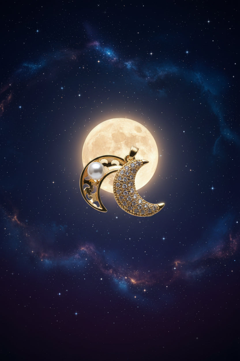 14K CELESTIAL PEARL CRESCENT MOON PENDANT