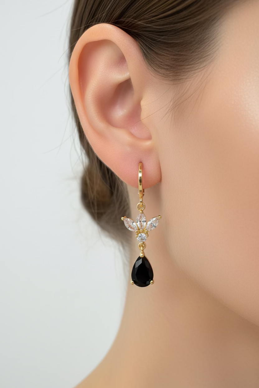 14K BLACK DROP SHAPE DANGLE EARRING