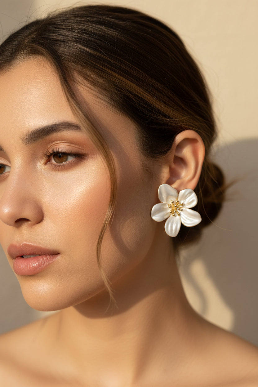 14K PEARLESCENT FLOWER STUD EARRING