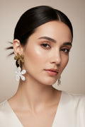 14K TIERED PEARLESCENT FLOWER DROP EARRINGS