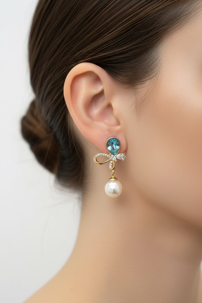 14K BOW PEARL DANGLE EARRING X001008309