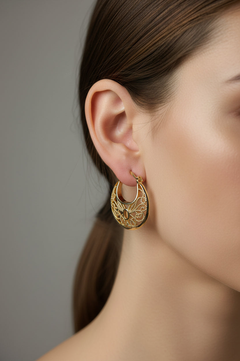 14K TURKISH BASKET HOOP EARRING R-29890001