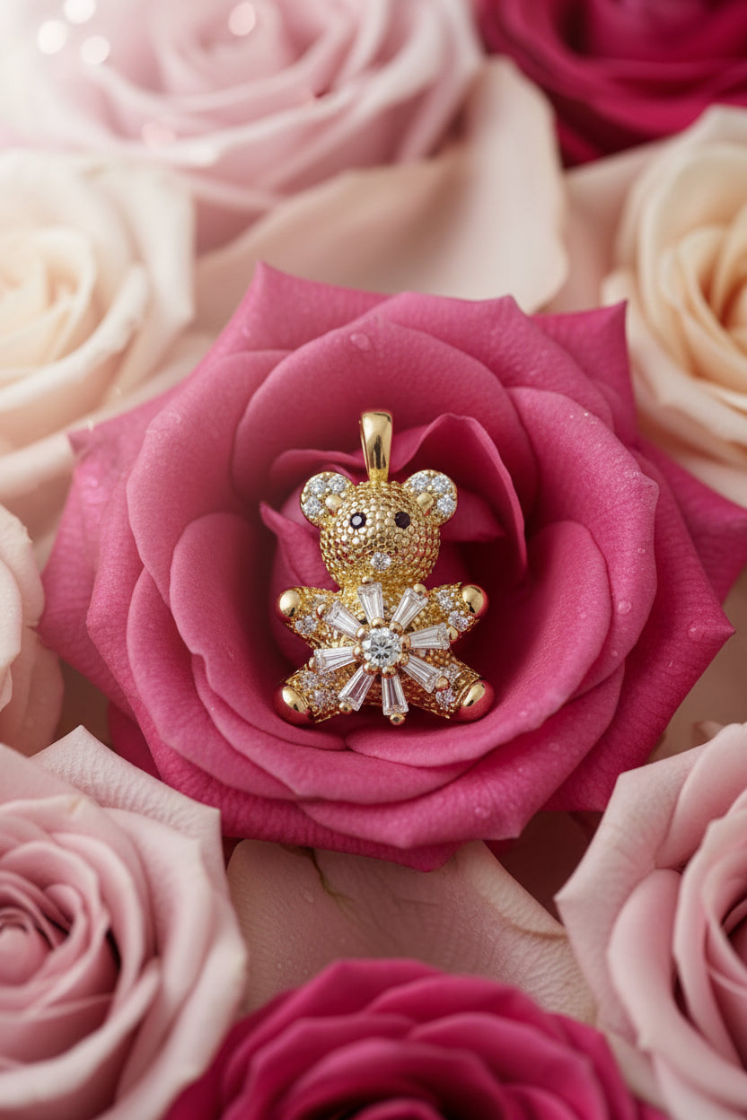 14K CLEAR BEAR SPINNER PENDANT