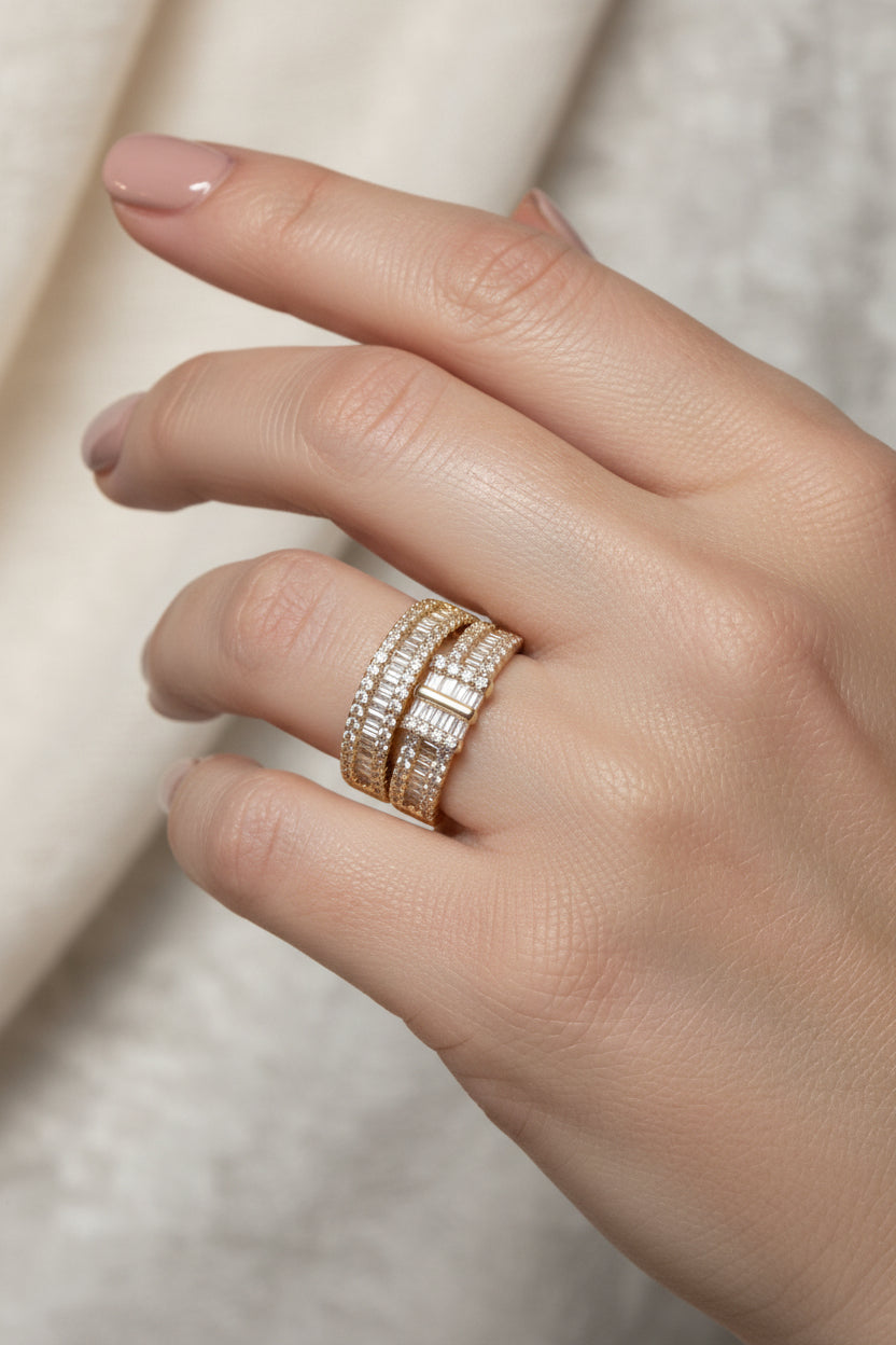14K CLEAR BAGUETTE WEDDING BAND STACK