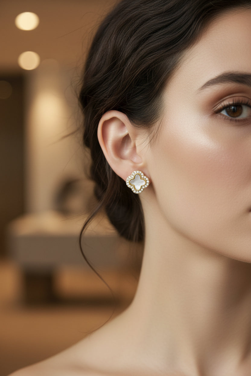 14K MOHER PEARL HALO CLOVER INSP STUD EARRING RK-82350031