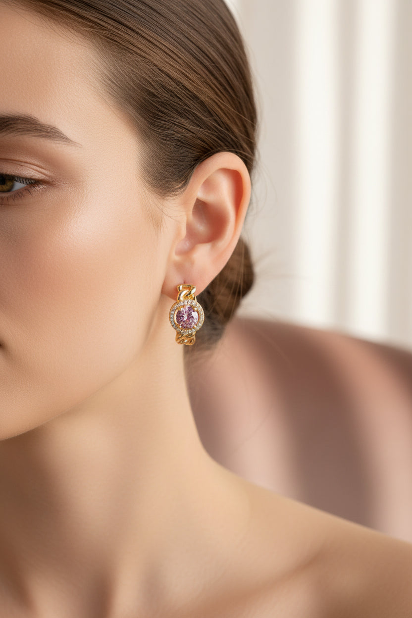 14K PINK CUBAN LINK EARRINGS RH-10960005