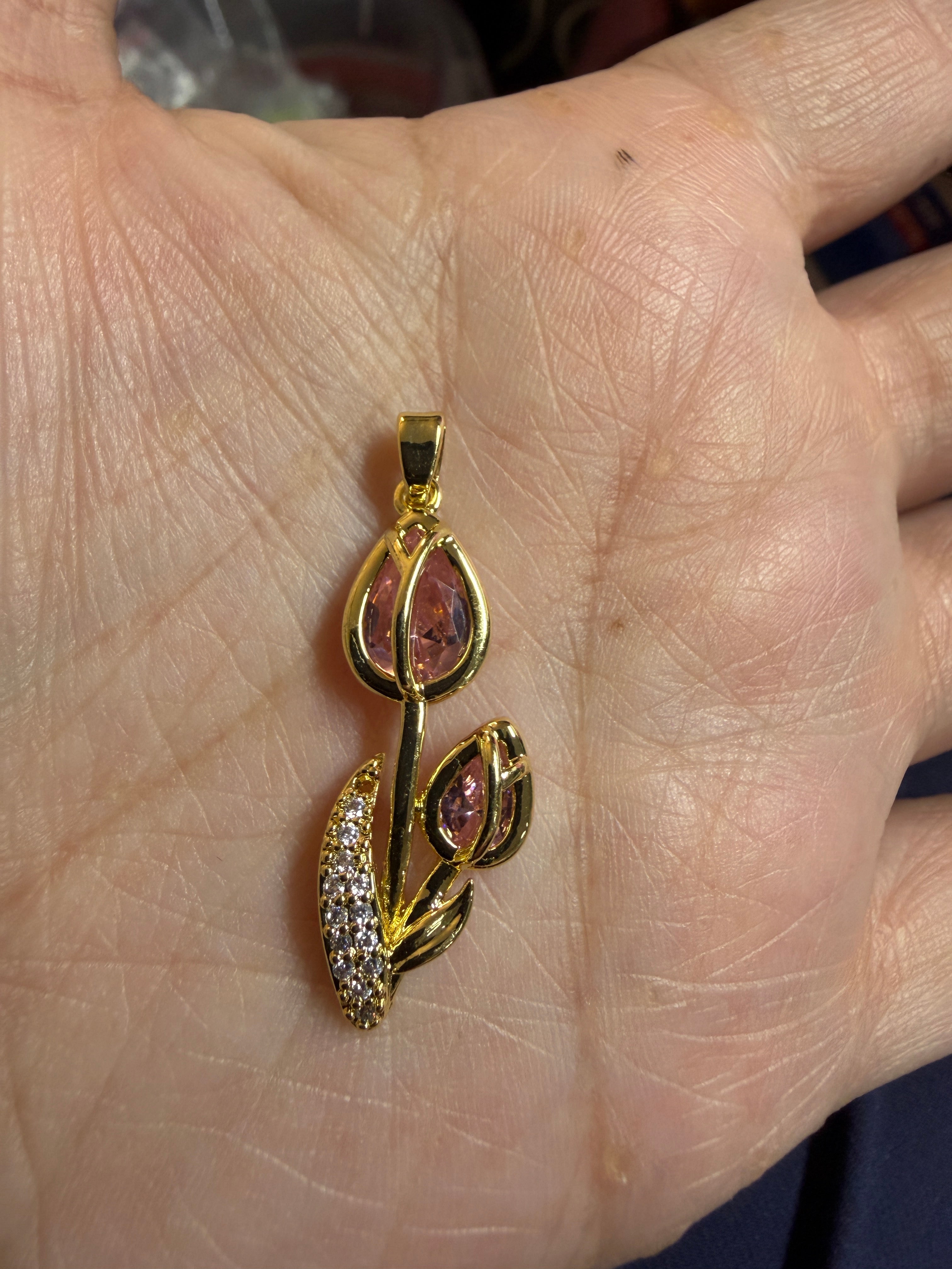 14K PINK DOUBLE TULIP PENDANT