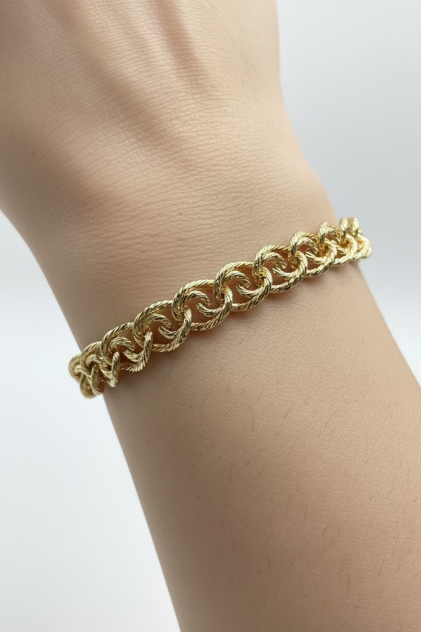 14K 7.5IN TEXTURED INTERLOCKING DOUBLE LINK BRACELET LCC-44290001