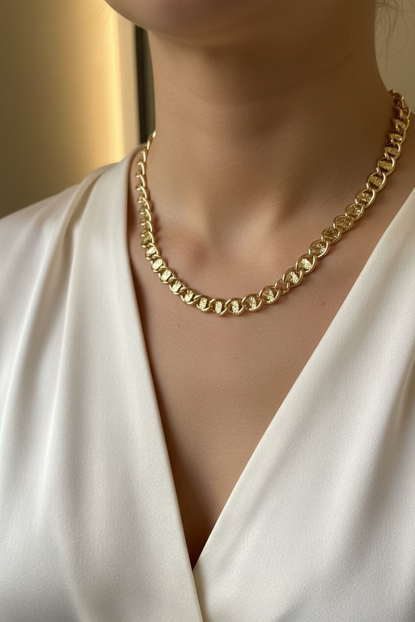 14K 18IN DIAMOND CUT CIRCULAR STARBURST LINK CHAIN  6.4N-45CM