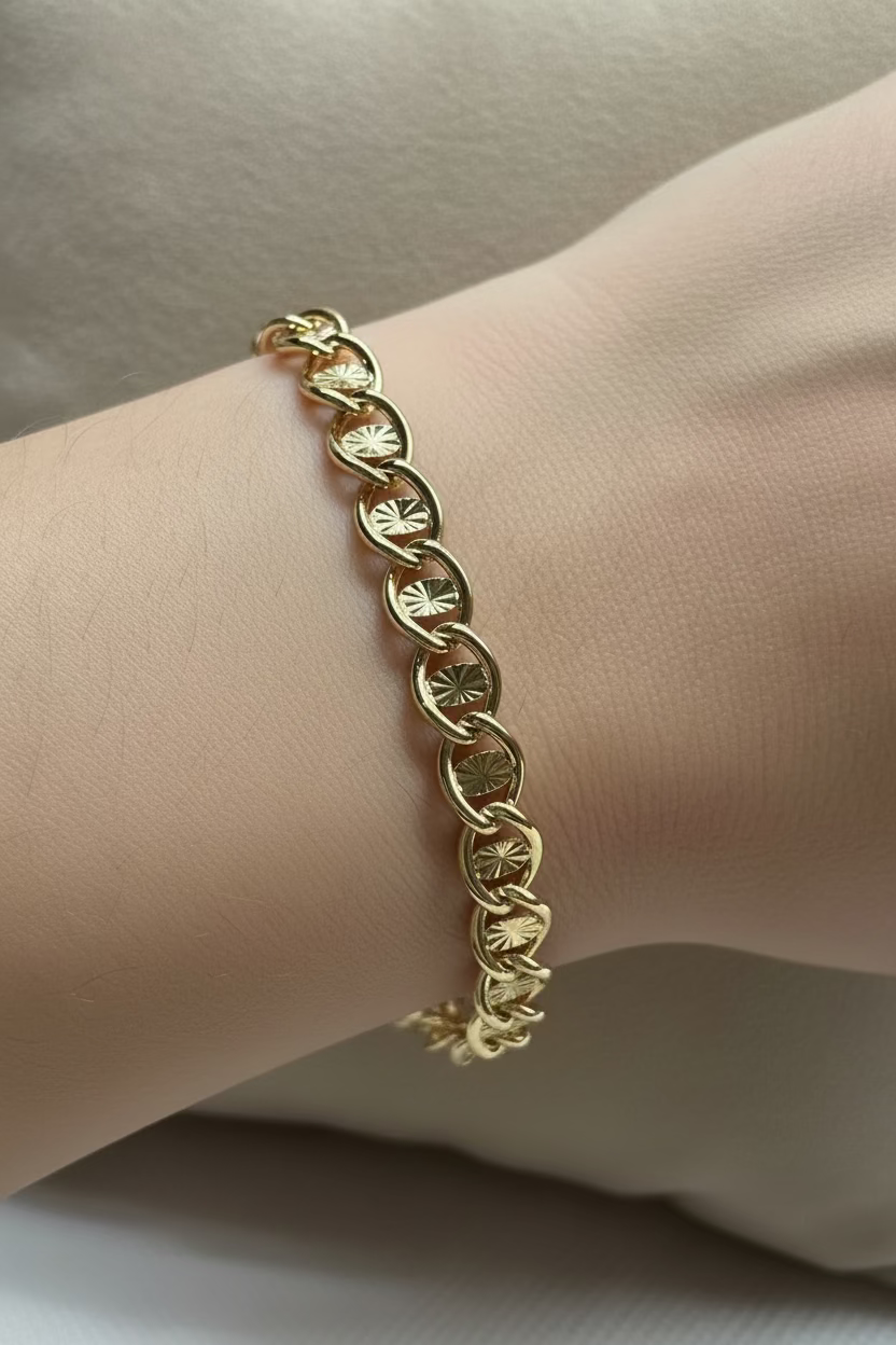 14K 7.5IN DIAMOND CUT CIRCULAR STARBURST LINK BRACELET 6.4N-19CM LCC-44780003