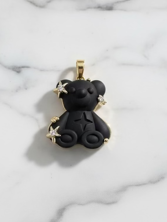 14K LV INSP BEAR PENDANT - BLACK