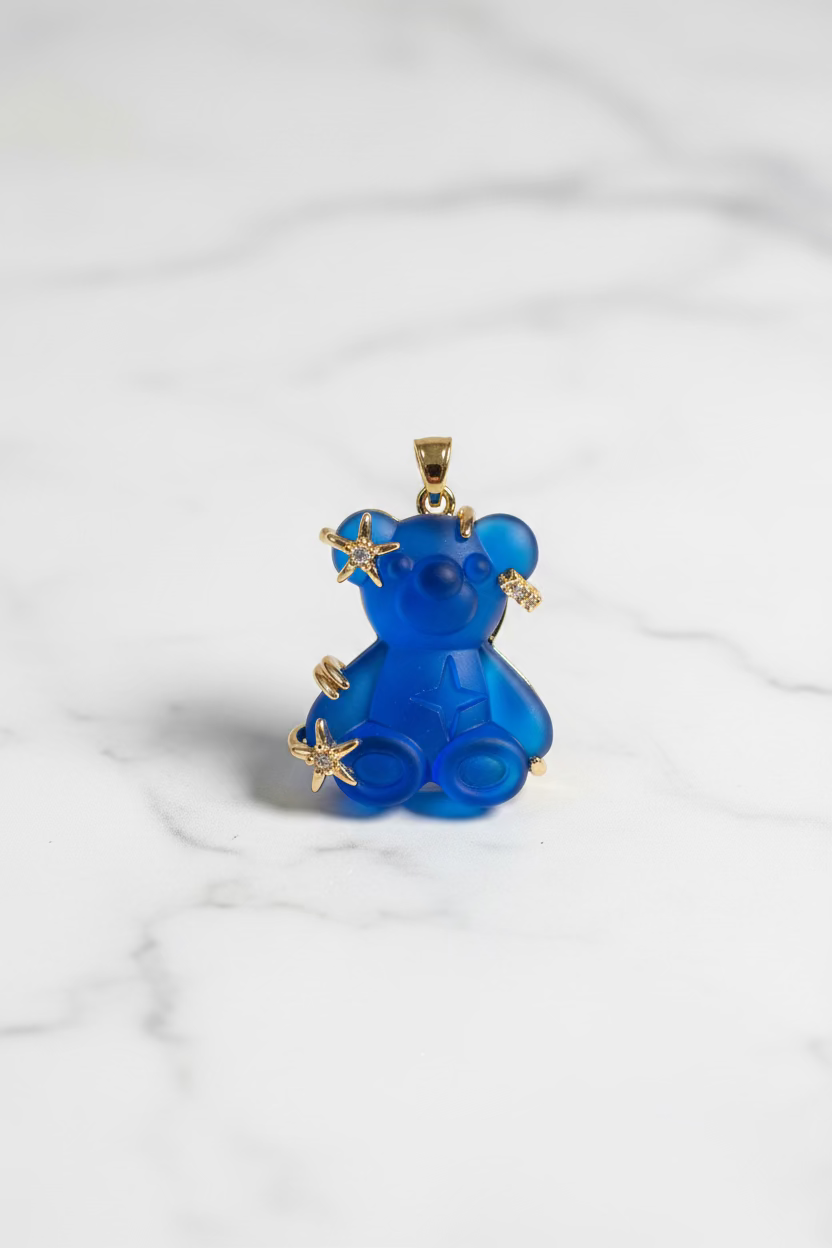 14K LV INSP BEAR PENDANT - BLUE