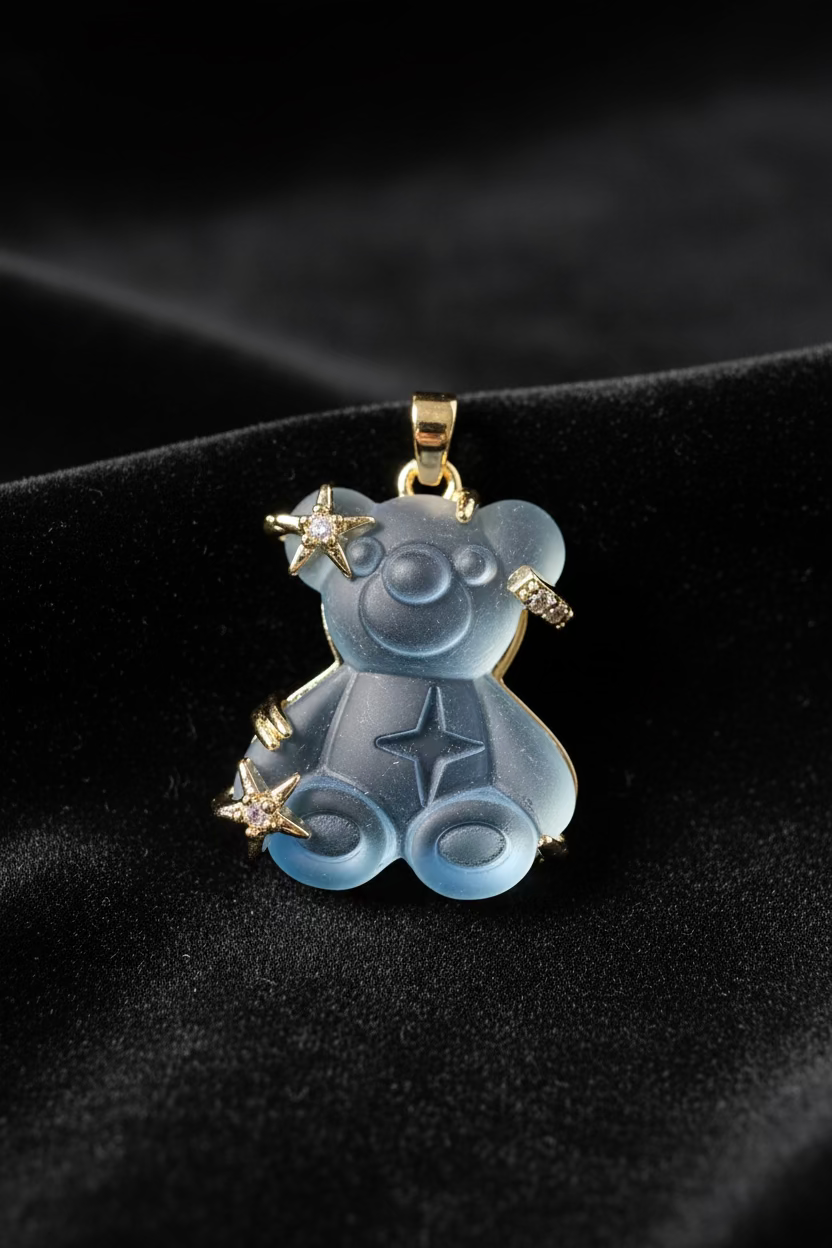 14K LV INSP BEAR PENDANT - LIGHT BLUE