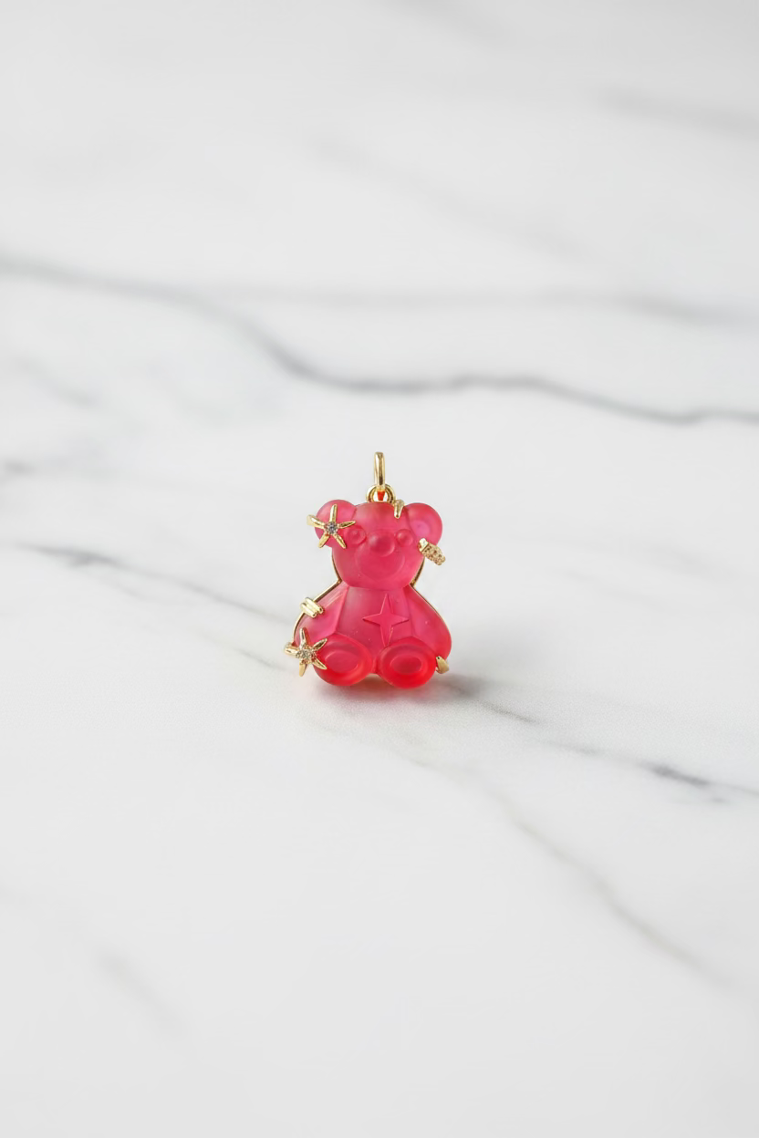 14K LV INSP BEAR PENDANT - FUSCHIA