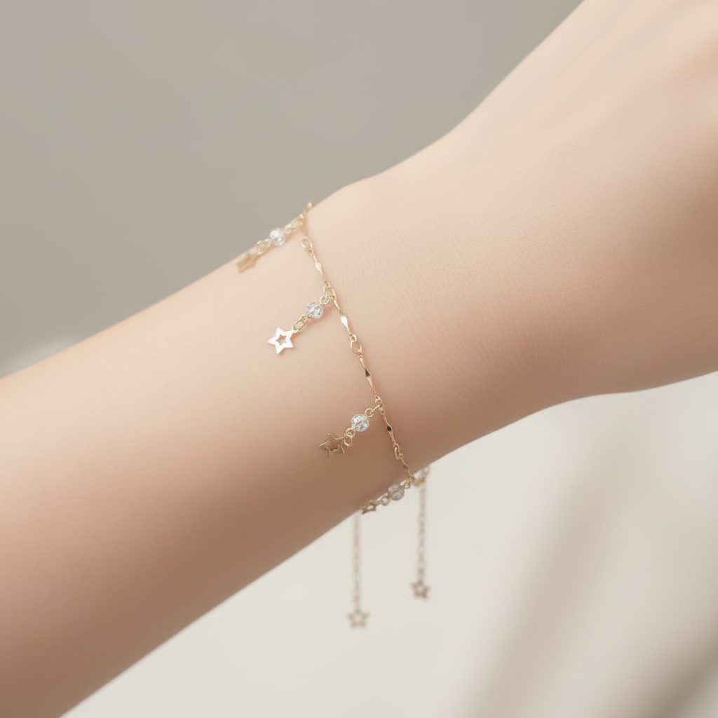14K CLEAR STAR CHARM BRACELET T-02770001