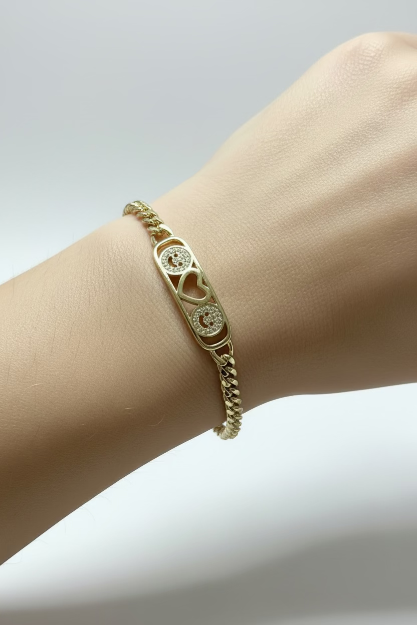 14K HAPPY FACE HEART BRACELET MS-23430003