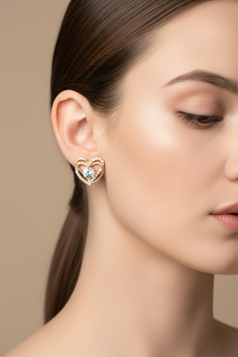 14K CLEAR HEART STUD EARRING CX384B
