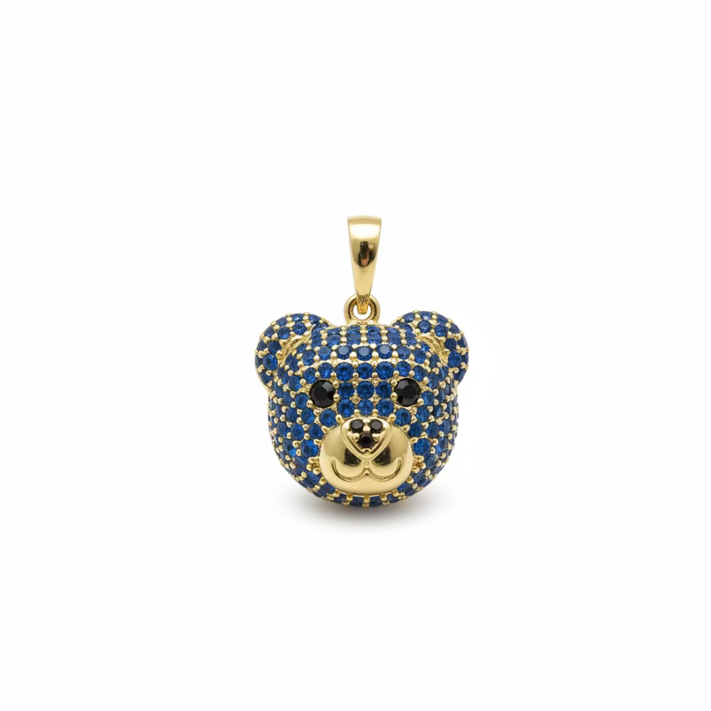 14K BLING BEAR HEAD XP -SMALL BLUE