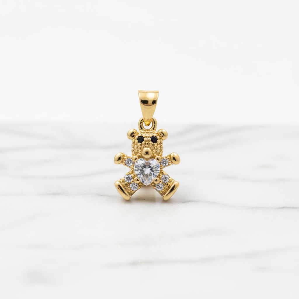 14K CLEAR HEART MINI BEAR PENDANT
