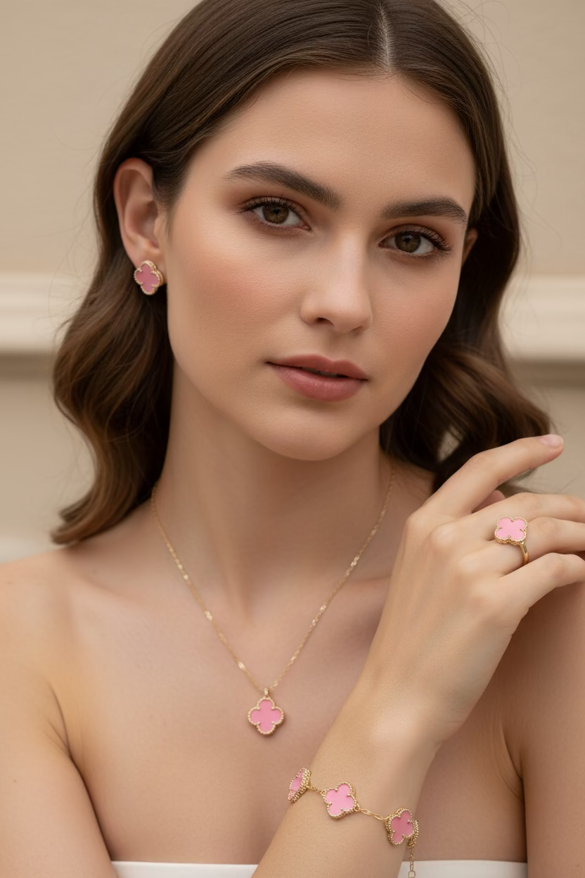 14K PINK CLOVER SET AB-00010001