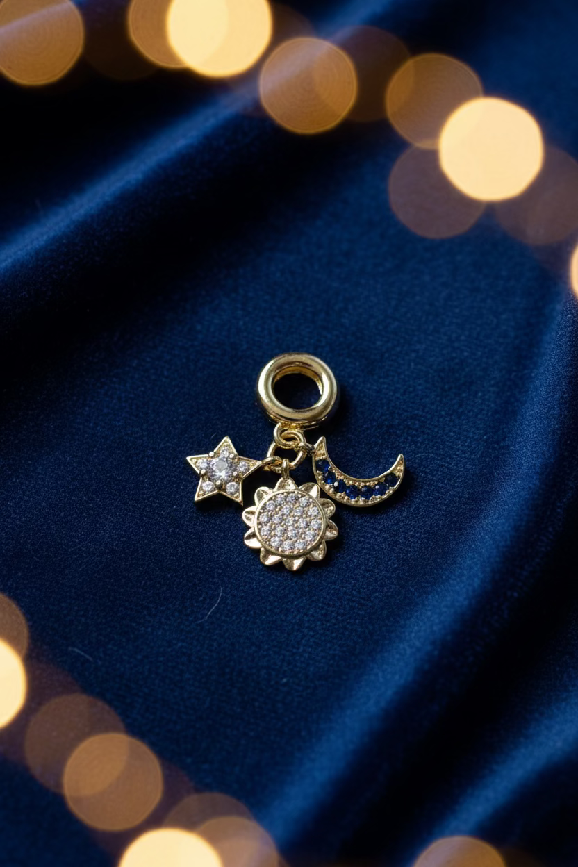 14K SUN MOON STAR PANDORA CHARM PENDANT