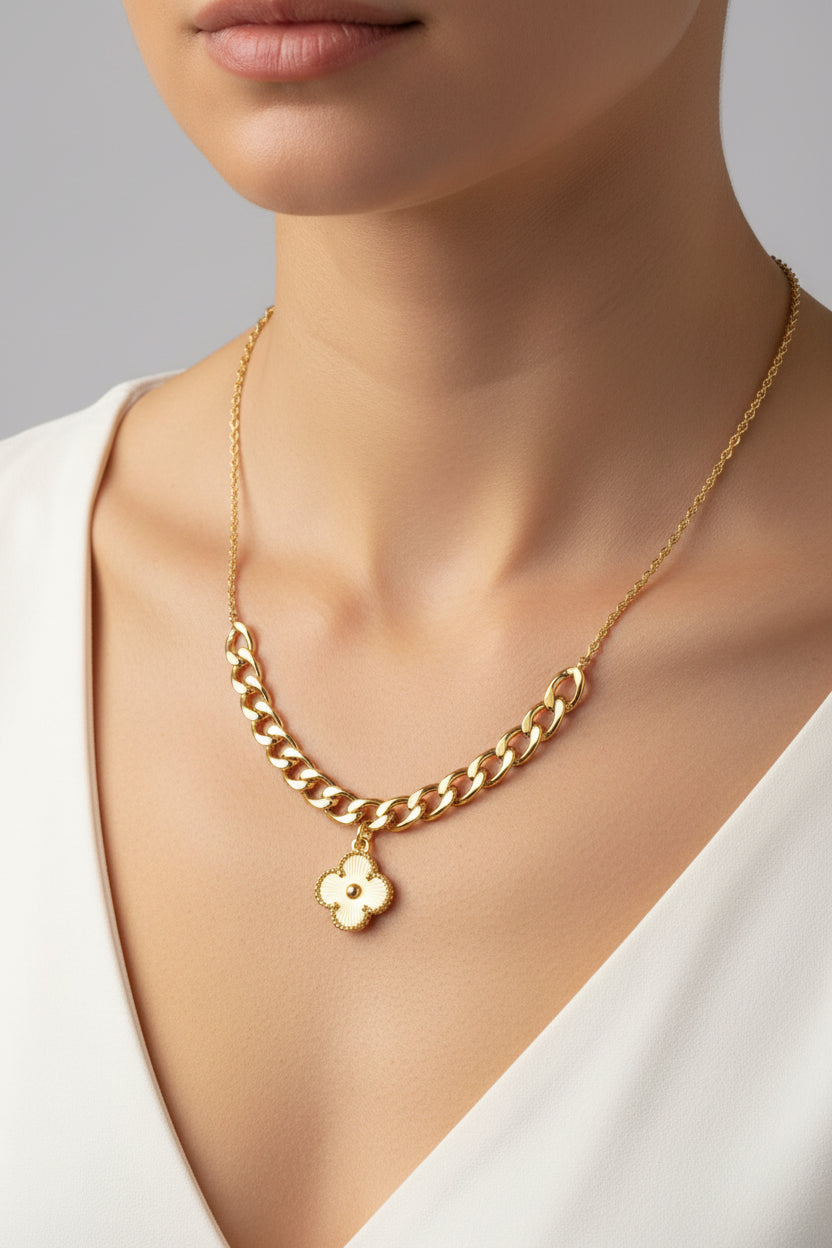 14K CLOVER CUBAN LINK NECKLACE TH-07120002