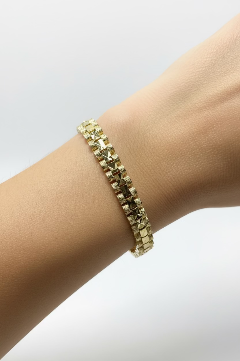 14K ROLEX STYLE LINK WITH DIAMOND CUT BRACELET SL-17790005