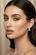 14K TEDDY BEAR CLEAR HEART AND BOW STUD EARRING RQ