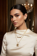 14K CHANNEL INSP DOUBLE LAYER NECKLACE AND EARRING 2PC-SET WD2335b