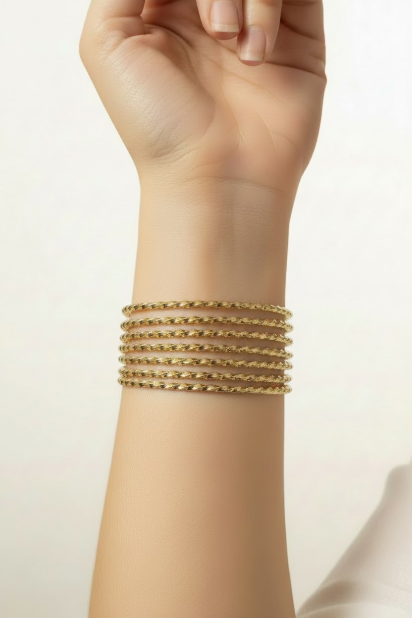 14K 7PC DIAMOND CUT BANGLE SET 2N-70# CH-10580005