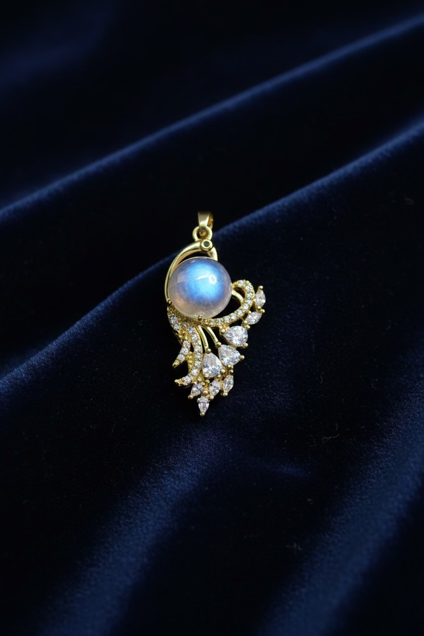 14K SWAN WITH CENTRAL WHITE STONE PENDANT