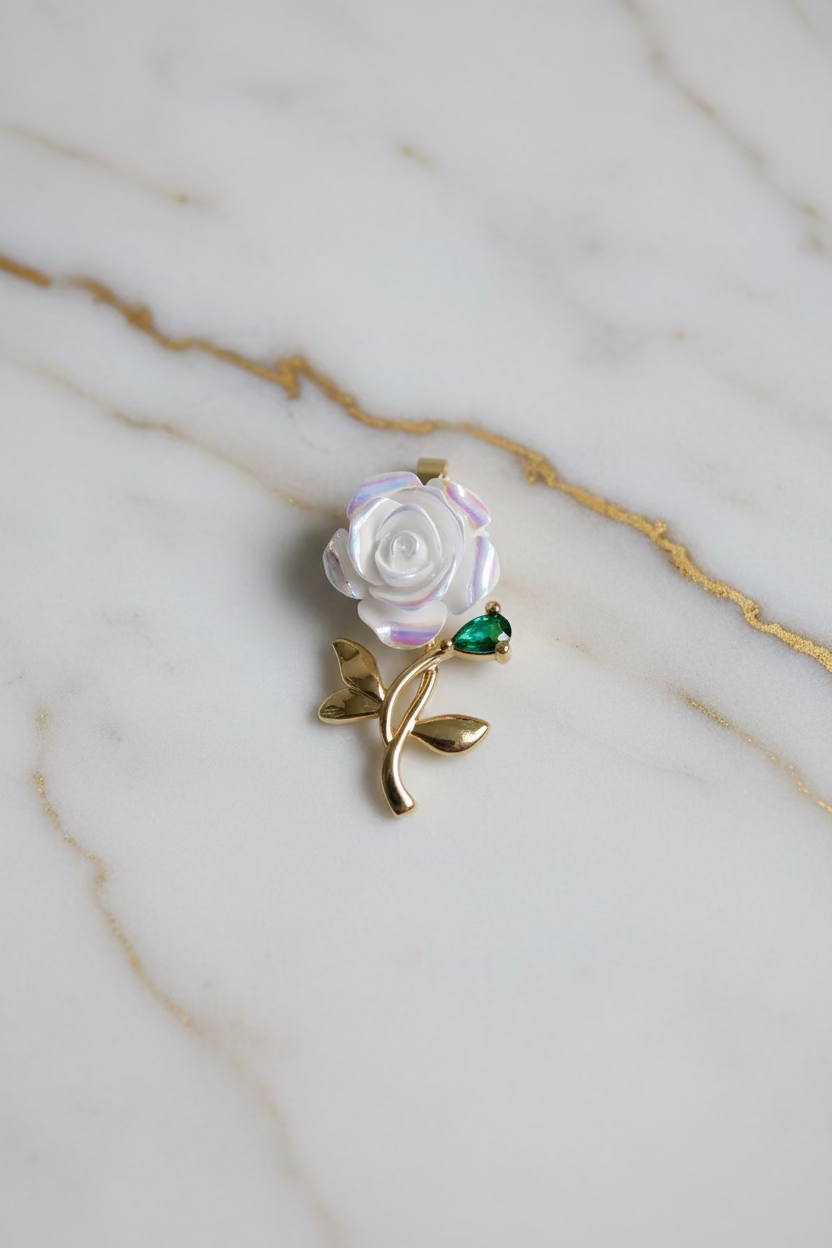 14K WHITE ROSE PENDANT