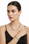 WHJ SILVER-TONE LOUIS VUITTON-INSP 4-PIECE CURB CHAIN JEWELRY SET KY1167C