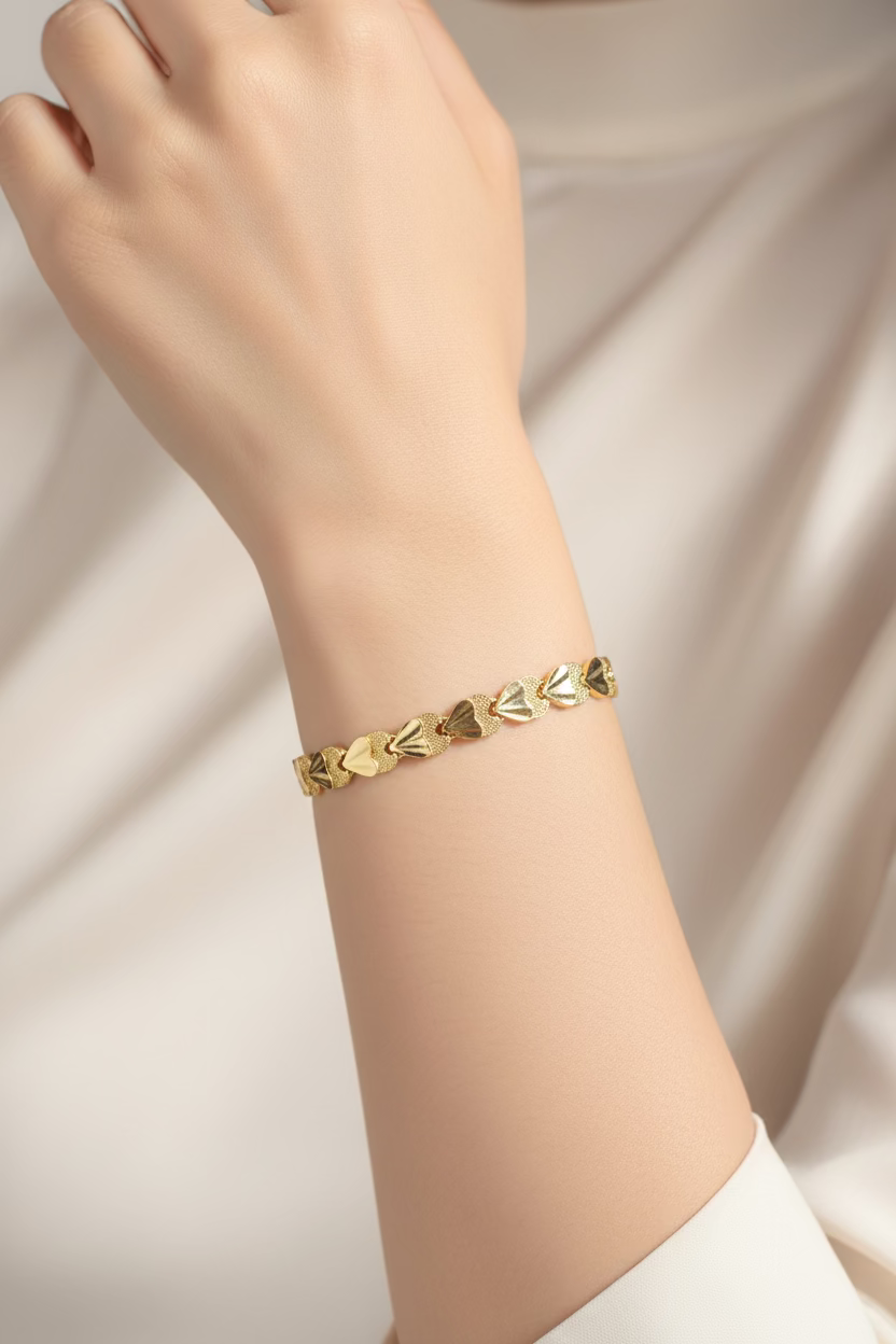 14K HEART LINK BRACELET