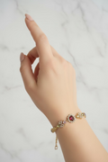 14K SPECIAL SERIES LEAF-FIGURED COLORFUL STONE TENNIS BRACELET MS-25310006