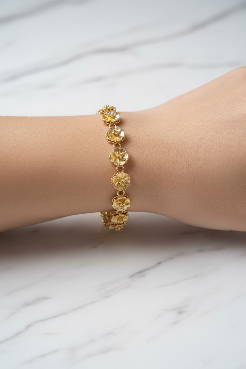 14K TEXTURED FLOWER LINK BRACELET SL-18150002