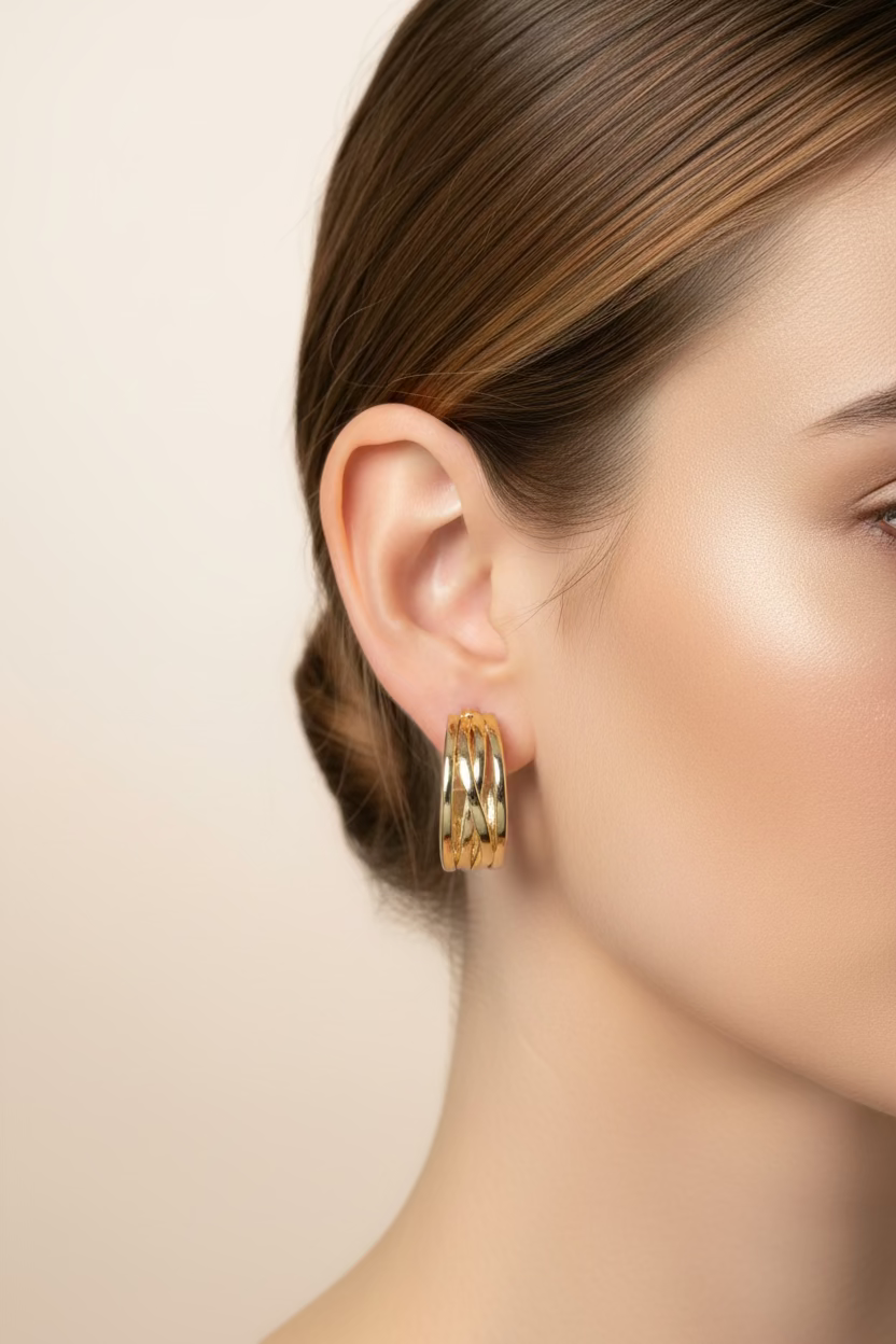 14K TRIPLE-BAND LAYERED MULTI-ROW HOOP EARRINGS R-27960001