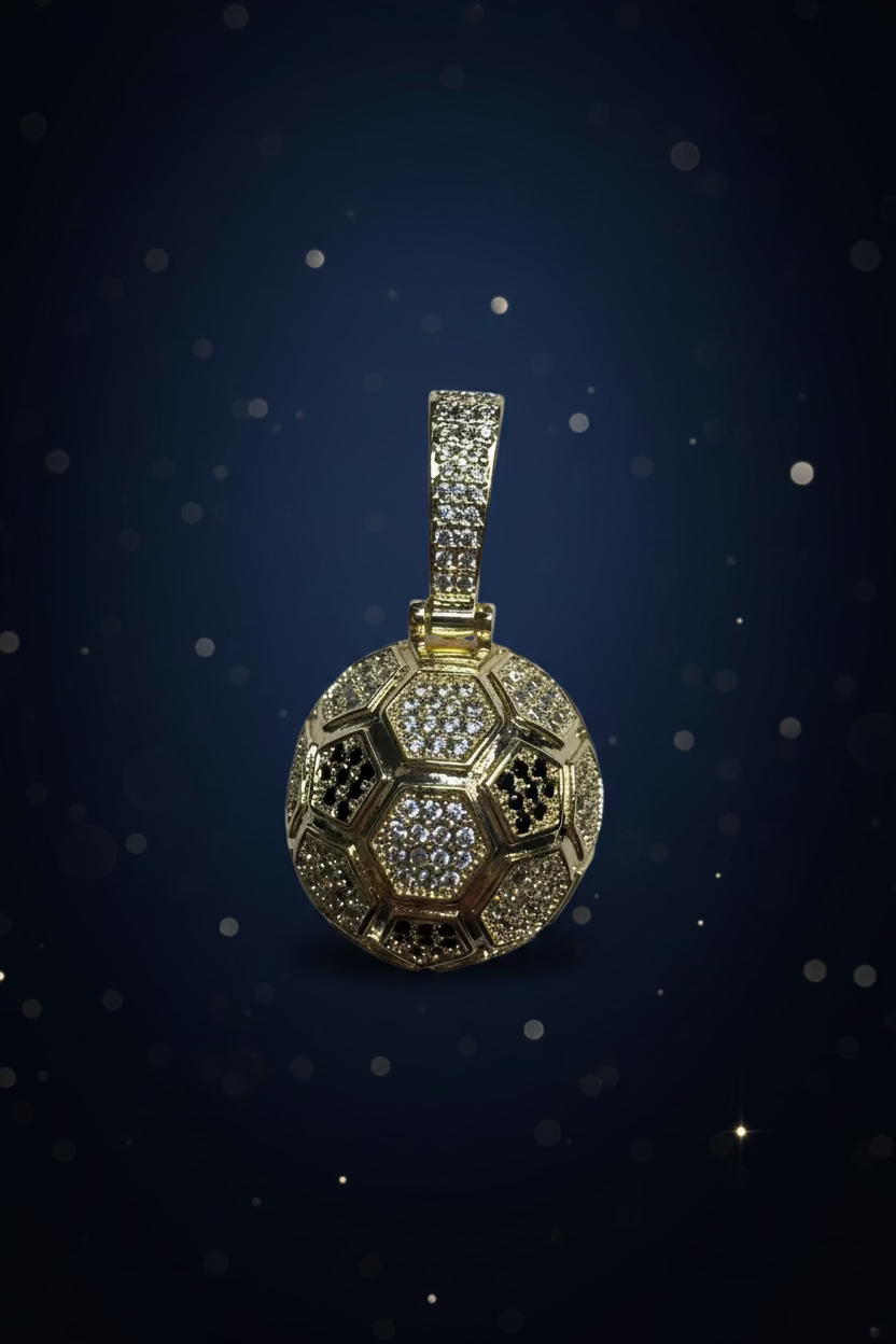 14K ICED OUT 3D SOCCER BALL PENDANT