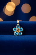 14K CRYSTAL FLOWER CHARM PENDANT BLUE PANDORA