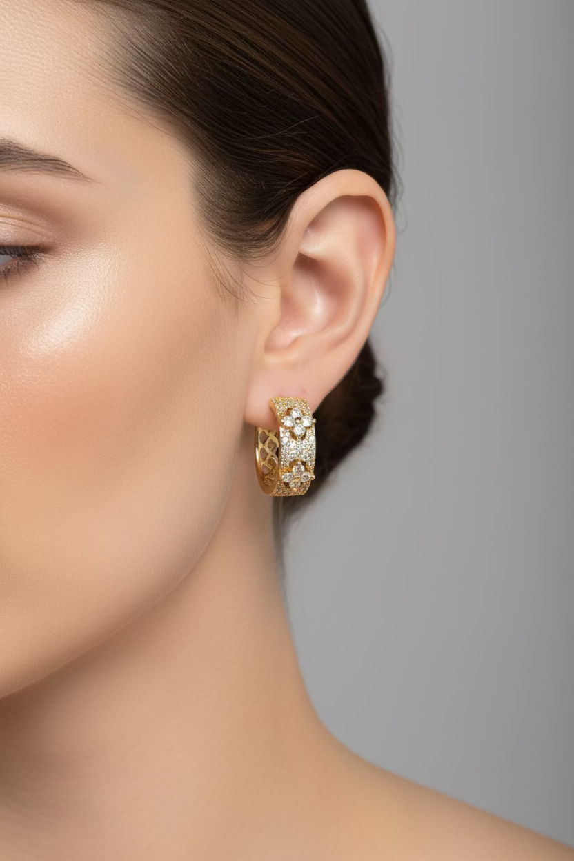 14K DIAMOND HUGGIE HOOPS EARRINGS RQ399