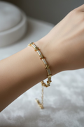 14K STAR CHARMS WITH RECTANGULAR LINKS BRACELET RQ400