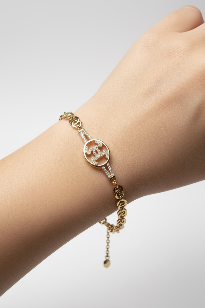 14K "CC" LOGO INSP MOTIF WITH CHUNKY LINKS BRACELET RQ405