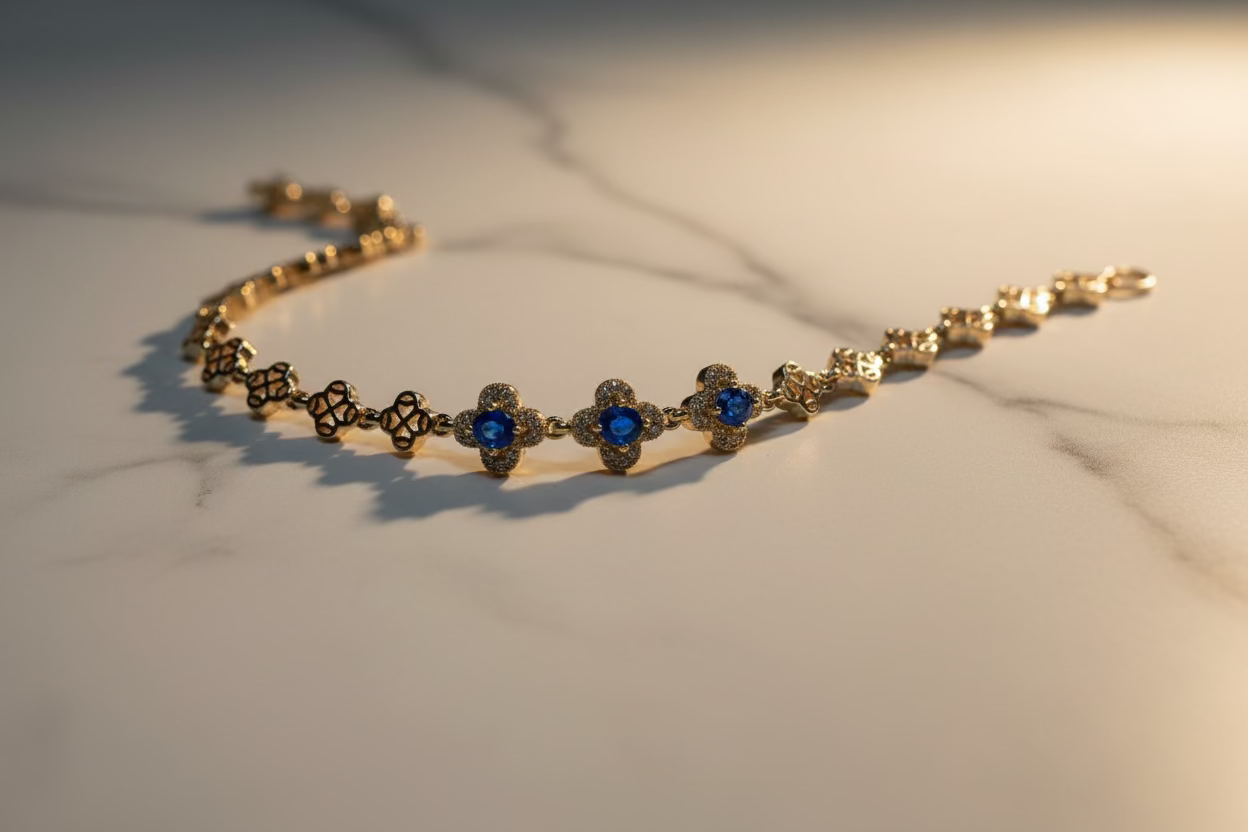 14K BLUE CLOVER TENNIS BRACELET RQ406